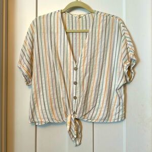 Button down tie crop top loose fit